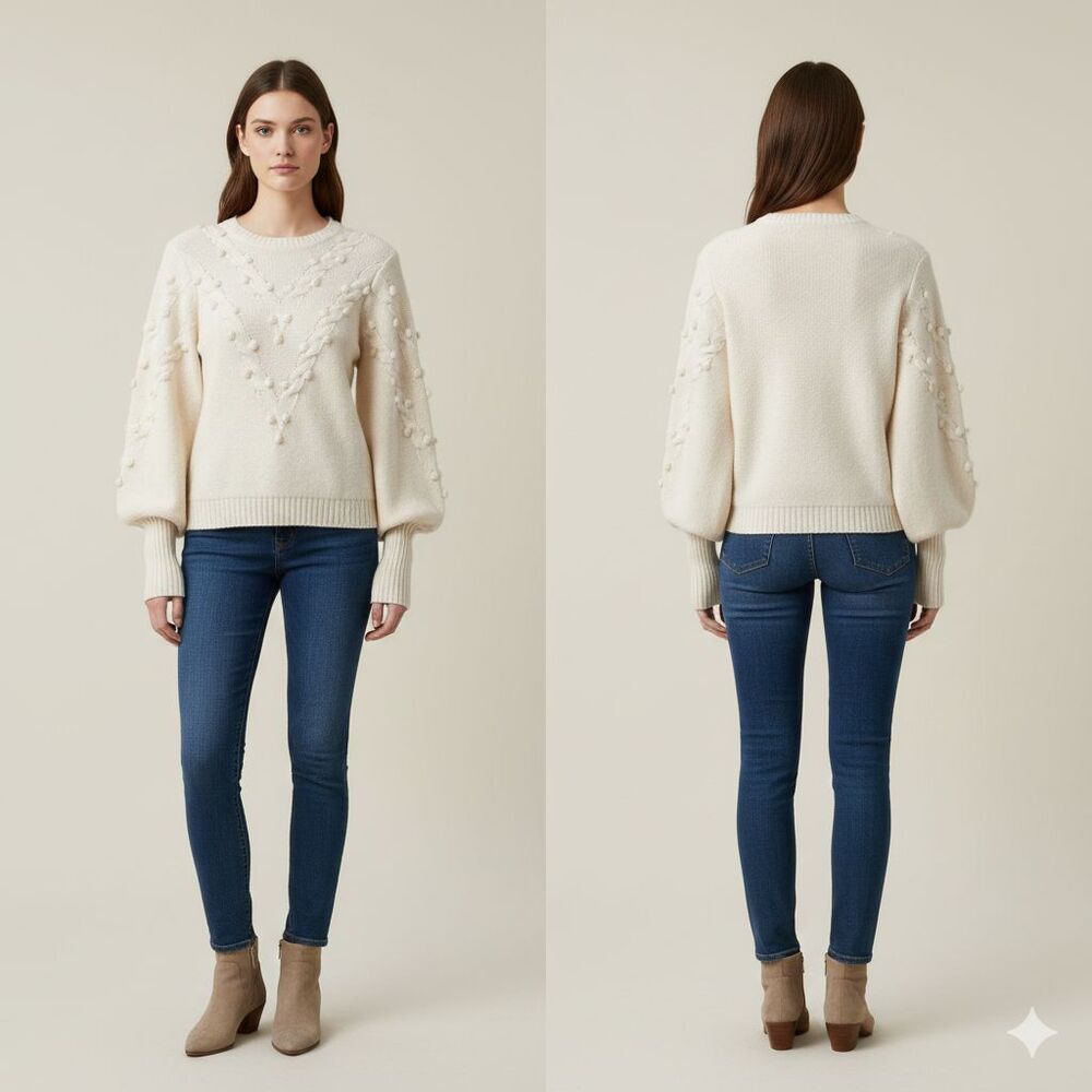 Autumn Cashmere Cream Popcorn Cable Knit Sweater Womens Size Small